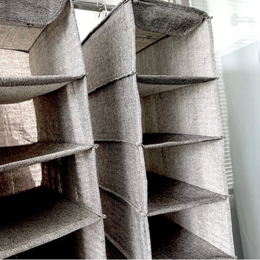 Hanging Shoe Organizer Woven Herringbone Tweed Gray